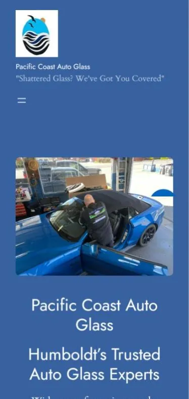 Pacific Coast Auto Glass website on a phone, built by HumWeb/IT